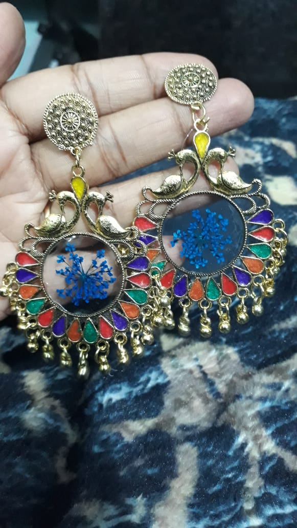 Resin Flower Blue Jhumka